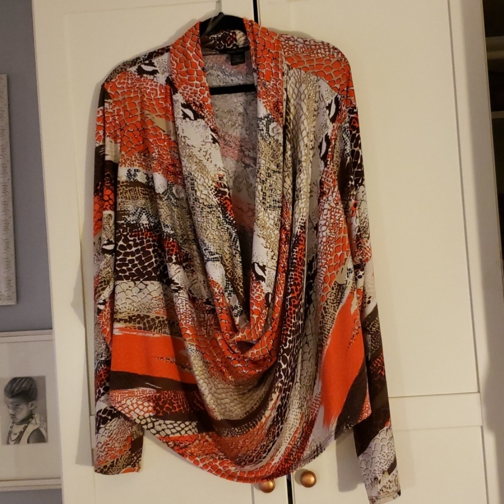 Ashley Stewart Cowl Neck Animal Print Top Sz 22/24